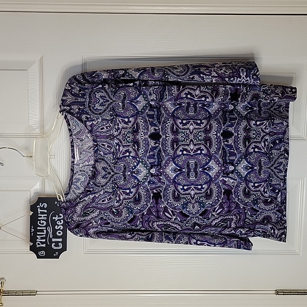 Allison Daley Blouse Small Purple Gray Silver Rhinestones